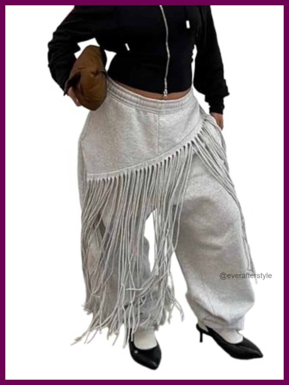 Womens High Waisted Wide Leg Sweatpants Baggy Fringe Athletic Joggers with - Picture 1 of 4
